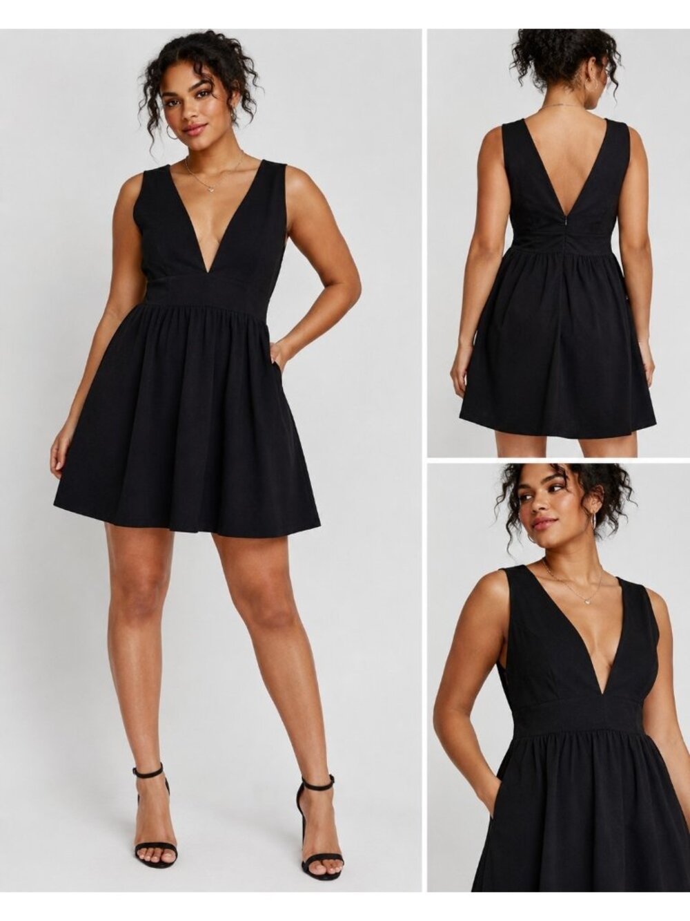 Wild Fable Black Sleeveless Mini Dress XXL Deep V Fit & Flare. WL369